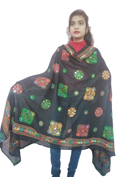 Women Black Cotton Rajasthani Dupatta