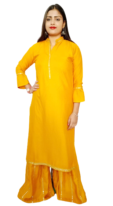 Women Reyon Kurta & Sarara Set With Mirror Work