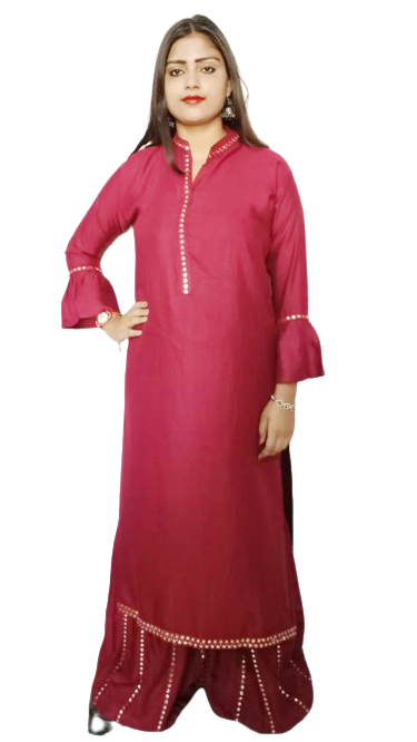 Women Reyon Kurta & Sarara Set With Mirror Work