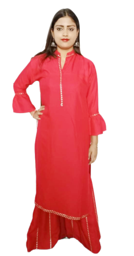 Women Reyon Kurta & sarara Set With Mirror Work 