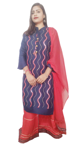 Semi Stitched Rayon Kurta Fabric Embroidered 