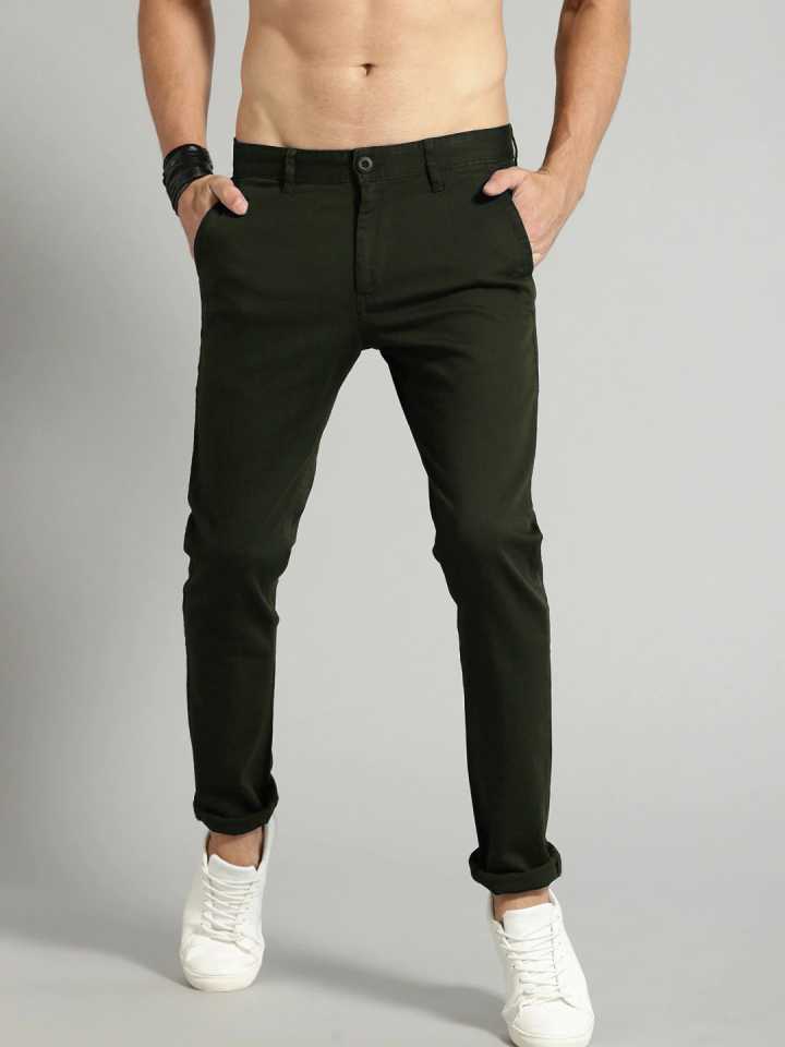 Dark Green solid mid-rise formal Trousers