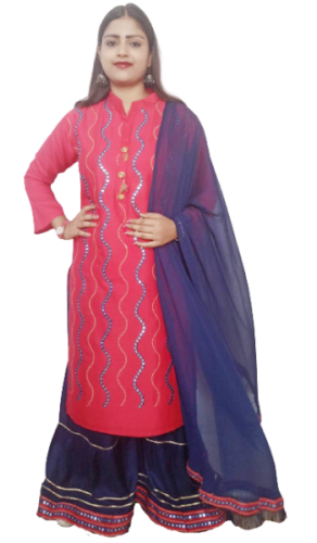 Semi Stitched Rayon Kurta Fabric Embroidered  