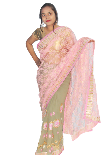 Net and Gargette half & Half saree