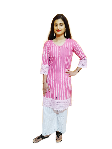 Women  Kurta and Palazzo Set With Thread Work