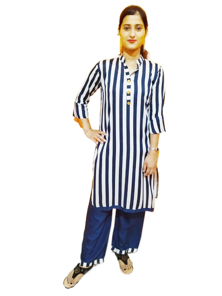 Women Rayon Kurta & Palazzo Set With Strips