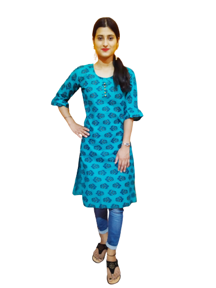 Women Blue Bandhej Kurti