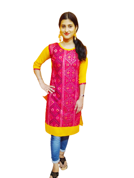 Women Regular fit Bandhej Kurti