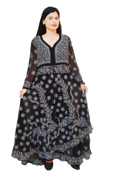   Lucknowi Chikan Georgette Bajirao Gown