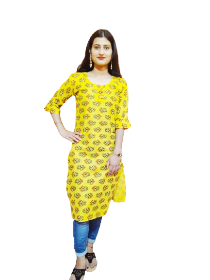 Women Yellow Color Bandhej Kurti