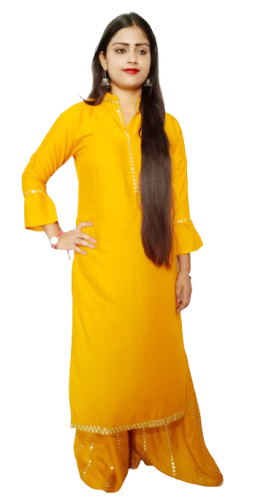 Women Kurta and Sharara Set With Mirror Work