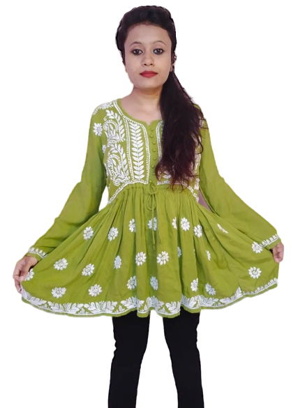 Reyon Chikenkari Short Kurti