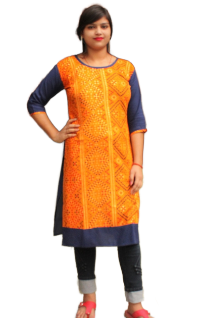 Women Yellow Bandhej kurti