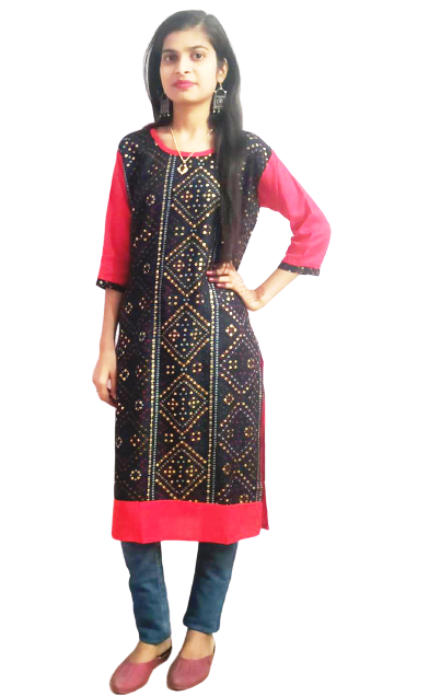 Women Black and Red Color Bandhej kurti