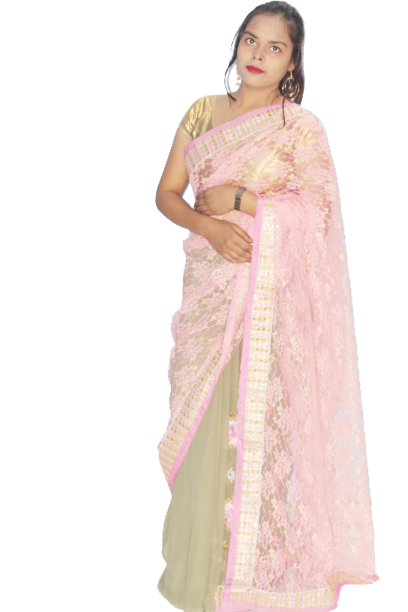 Women Net and Georgette half & half Saree