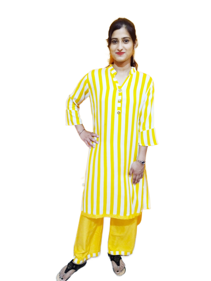  Women Rayon Kurta & Palazzo Set With Strips