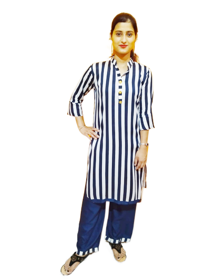 Women Rayon Kurta & Palazzo Set With Strips