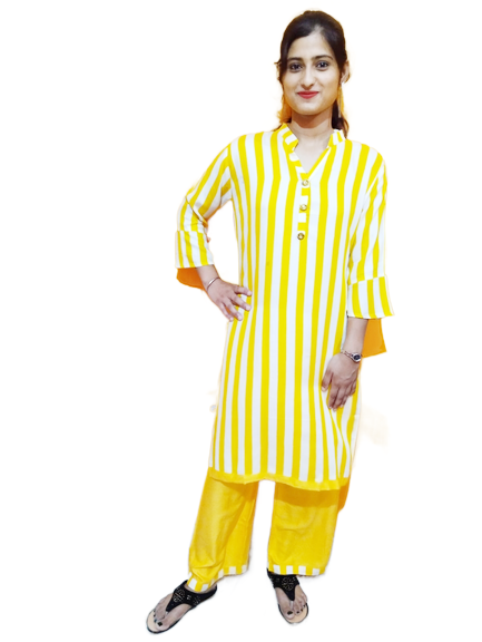 Women Rayon Kurta & Palazzo Set With Strips