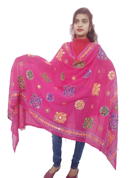 Mirror Work Pink Dupatta