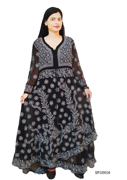 Black Chikan Georgette Bajirao Gown